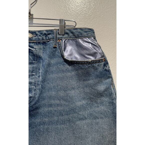 GRLFRND Mini Skirt Size 32 Milla Metallic Leather Panel Denim Two Face Festival - Picture 3 of 8